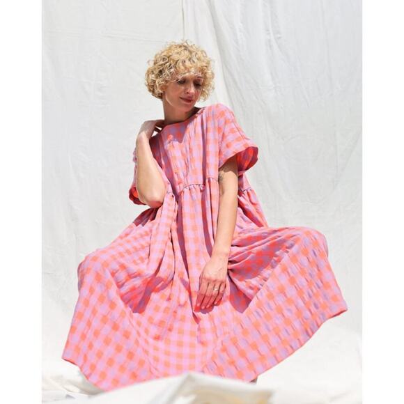 OFFON Oversized seersucker checks dress SILVINA - Picture 11 of 11